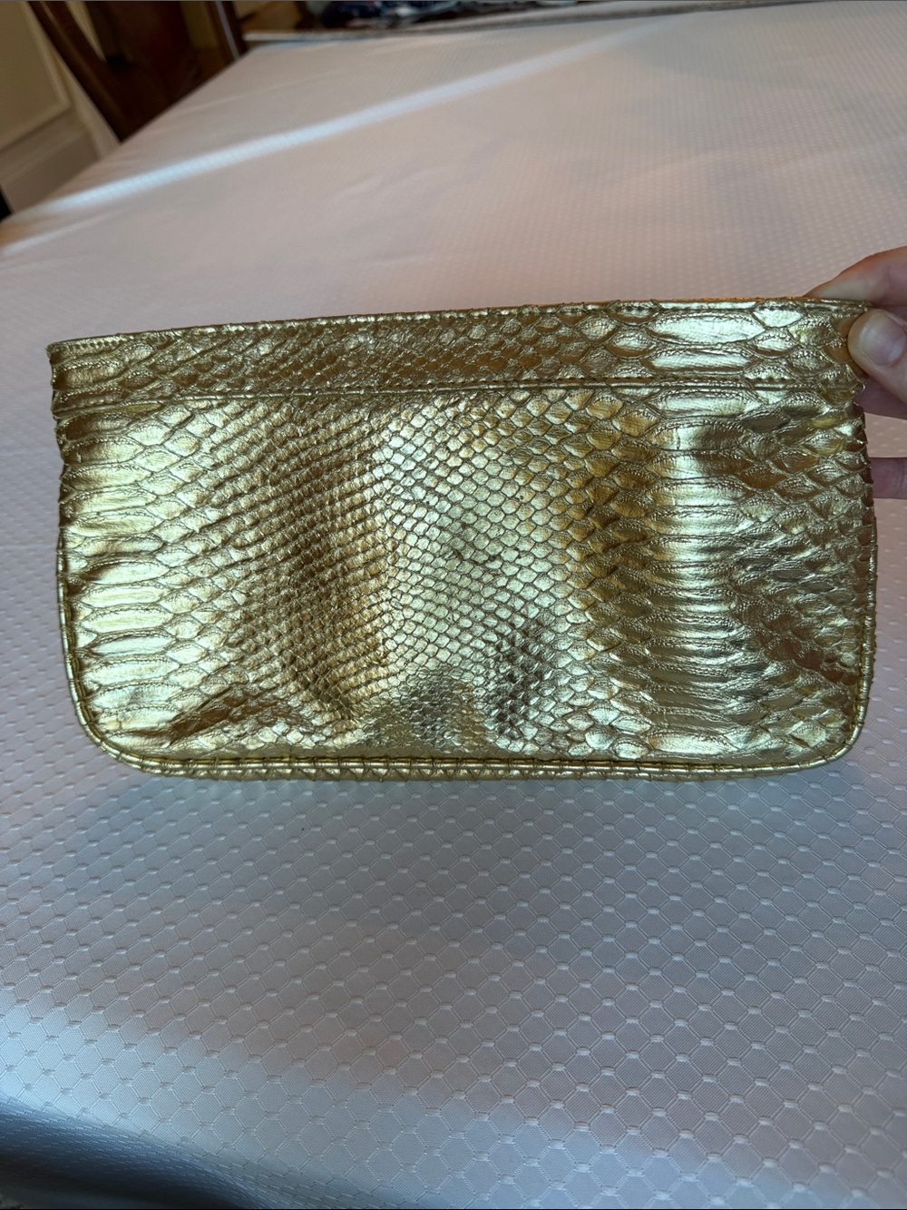 Guess Gold Snake-Embossed Wristlet Clutch